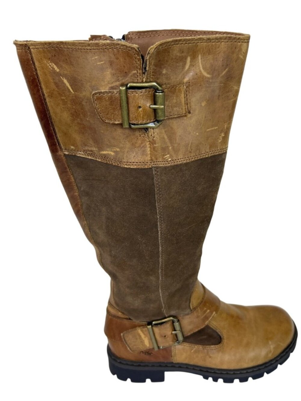B.O.C Born Brown Leather Suede Riding Boots Women's 6M Buckle Tall Boots Rustic - Picture 6 of 11